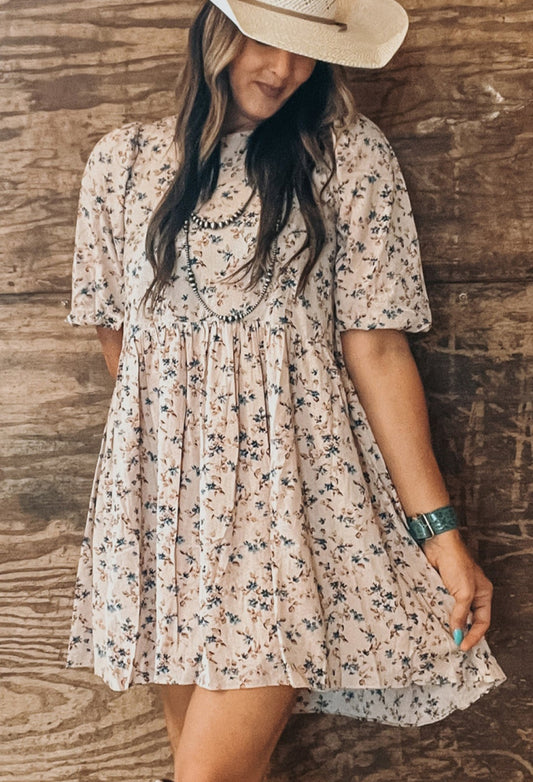 Beige Floral Mini Dress